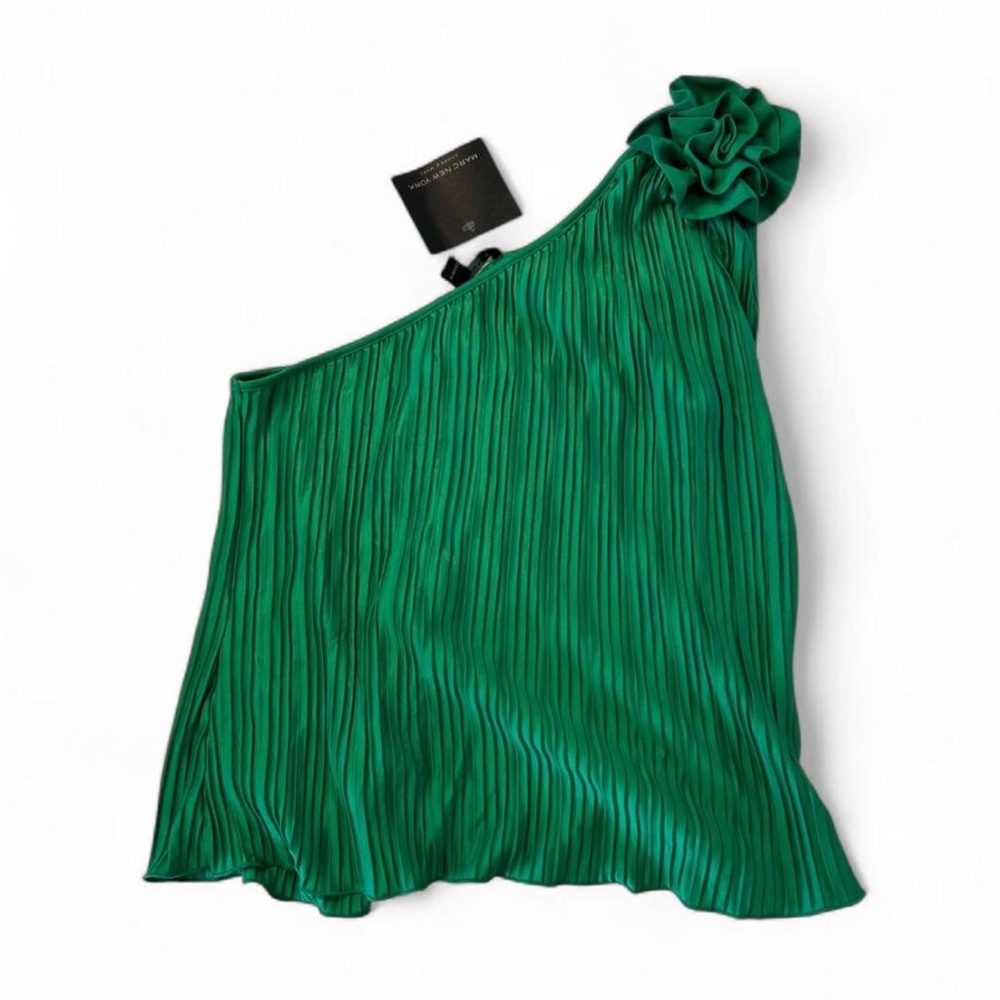 Marc New York Vibrant Green Pleated one-shoulder Top